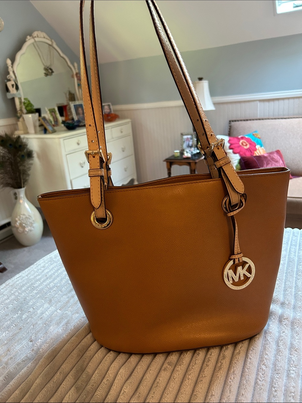 Michael Kors Tan Leather Tote with MK Charm